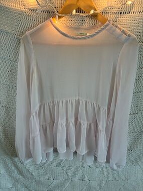 Kimchi Blue Pale Blush Ruffle Peplum Long-Sleeve Blouse